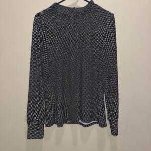 Adrianna Papell Womens Black/White Polka Dot Ruffle Blouse L Classic Preppy